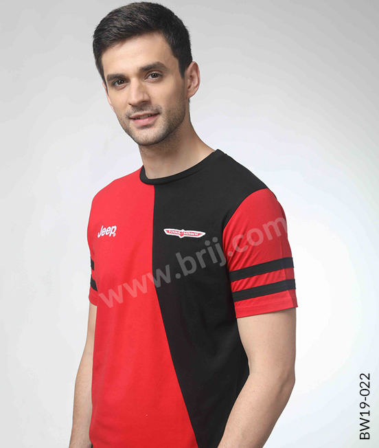 Red Colourblocked Round Neck Tee