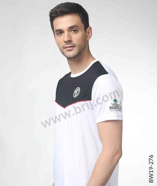 White Colourblocked Round Neck Tee