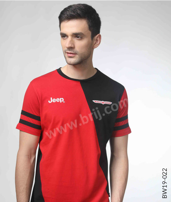 Red Colourblocked Round Neck Tee