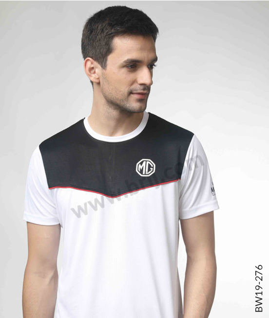 White Colourblocked Round Neck Tee