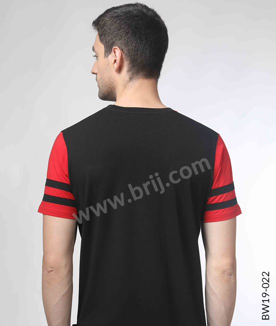 Red Colourblocked Round Neck Tee