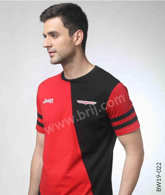 Red Colourblocked Round Neck Tee