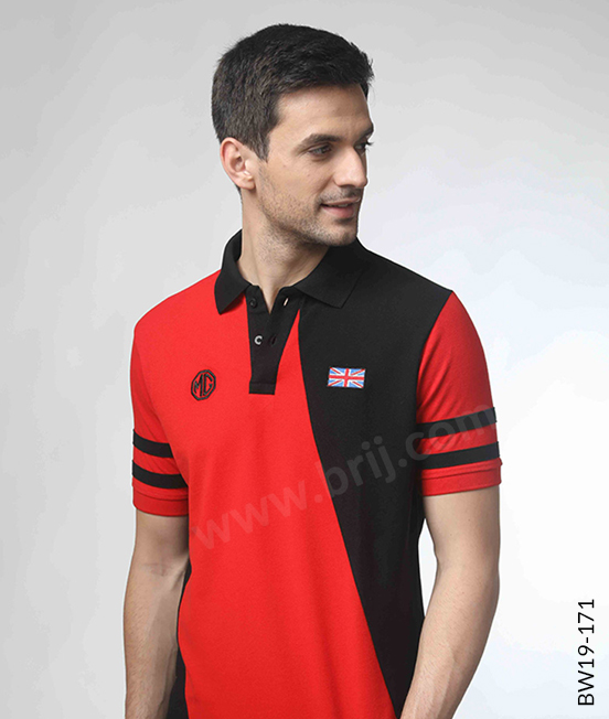 Red Diagonal Cut Colourblocked Polo