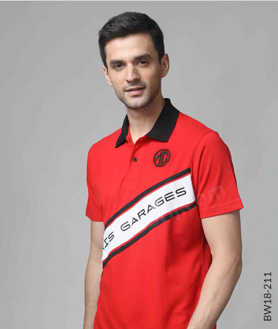 Red Cotton Rich Polo with Diagonal Cut Design