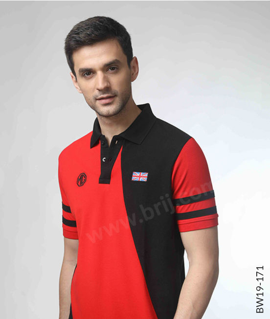 Red Diagonal Cut Colourblocked Polo
