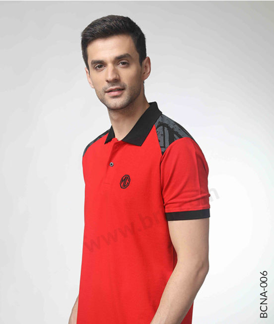 Red Polo with Contrast Shoulder Design