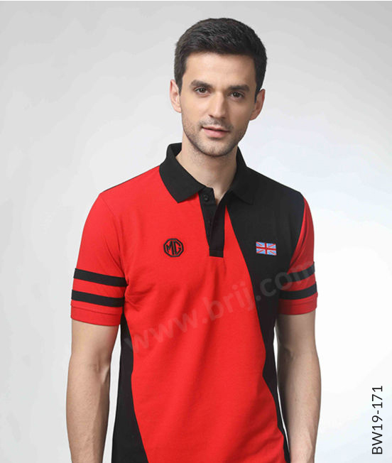 Red Diagonal Cut Colourblocked Polo