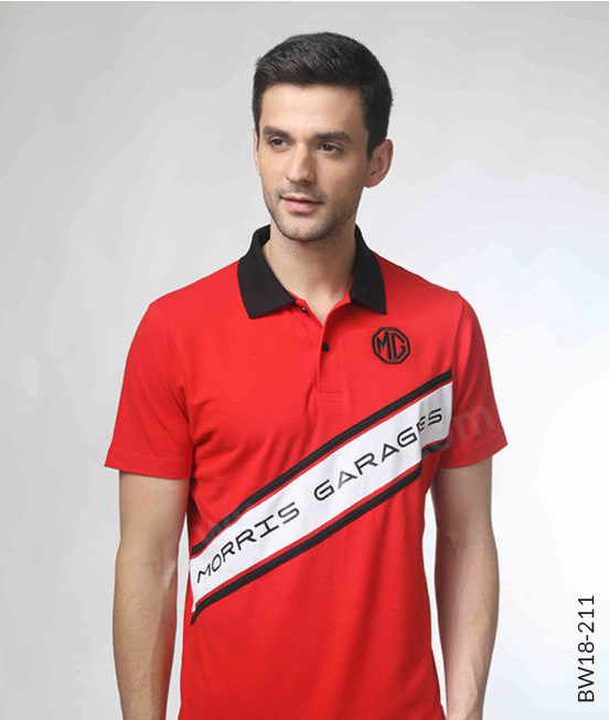 Red Cotton Rich Polo with Diagonal Cut Design