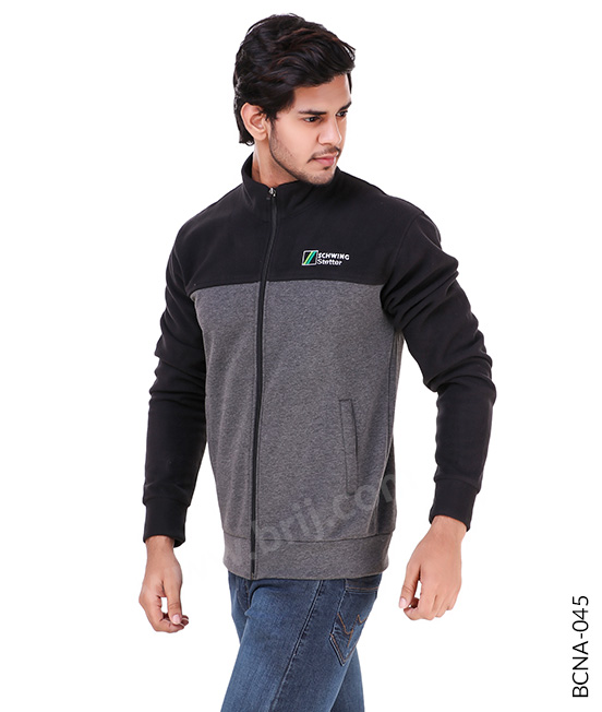Charcoal Colourblocked Bonded Fleece Jacket