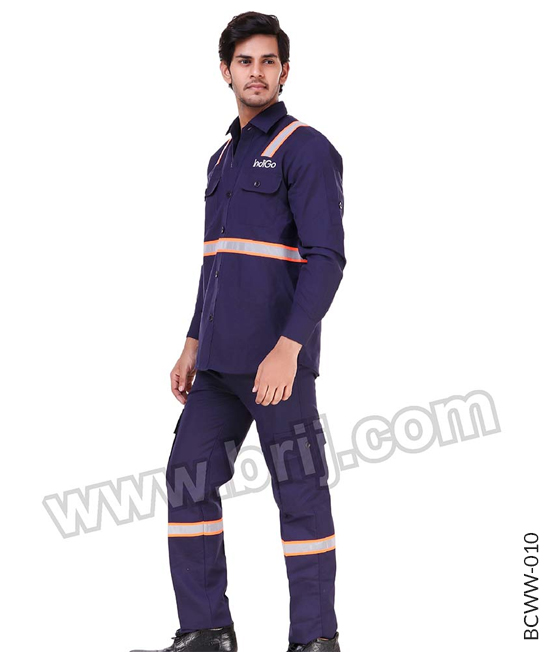 Navy Full Sleeves Workwear Set Styled with Reflective