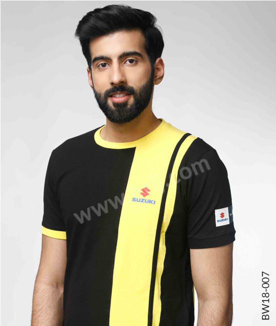 Black Vertical panel Round Neck Tee