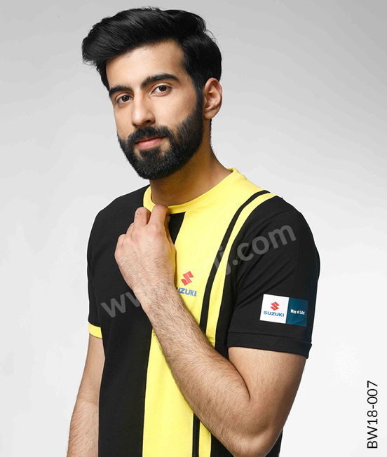 Black Vertical panel Round Neck Tee