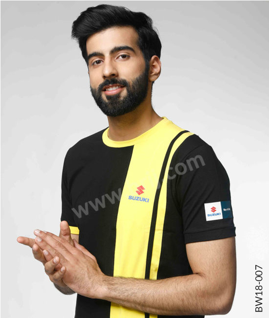 Black Vertical panel Round Neck Tee