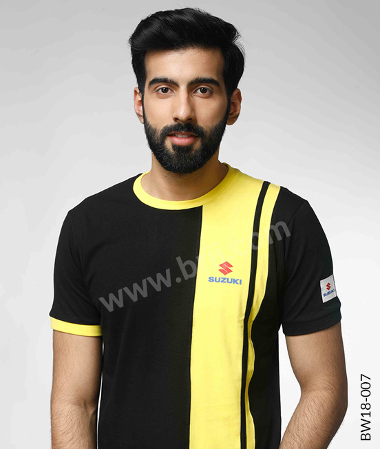 Black Vertical panel Round Neck Tee