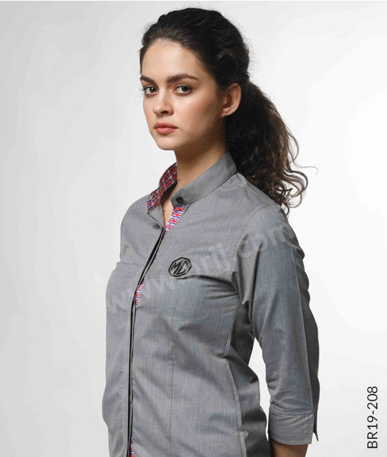 Grey Shirt with Hidden Button Placket
