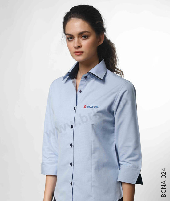 Blue Formal Shirt with Contrast Design Elements
