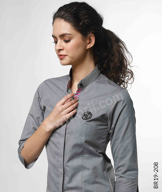 Grey Shirt with Hidden Button Placket
