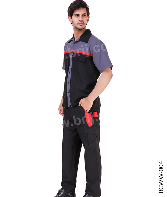 Black Colourblocked Werkweak Set with Multiple Utility Pockets