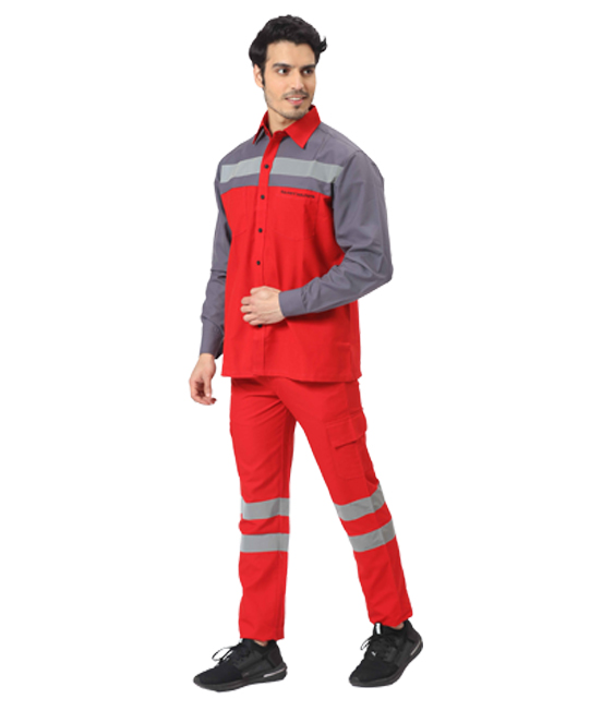 Red & grey colourblocked Werkwear Set with reflective tapes