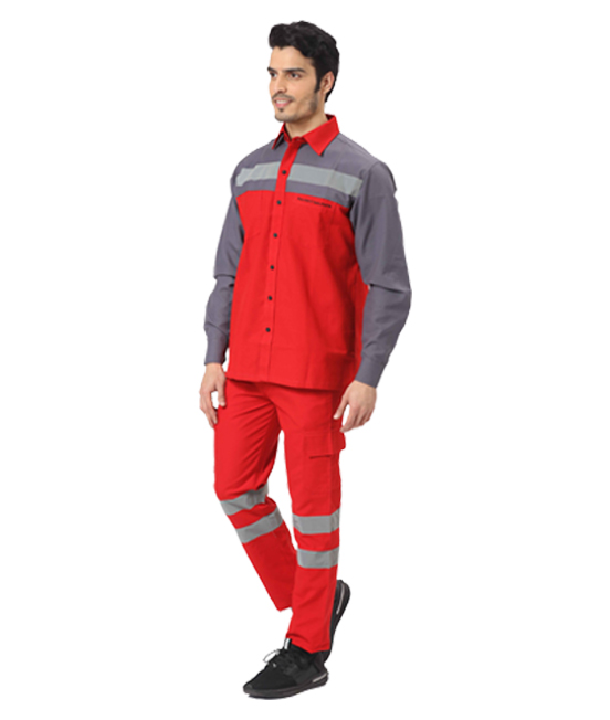 Red & grey colourblocked Werkwear Set with reflective tapes