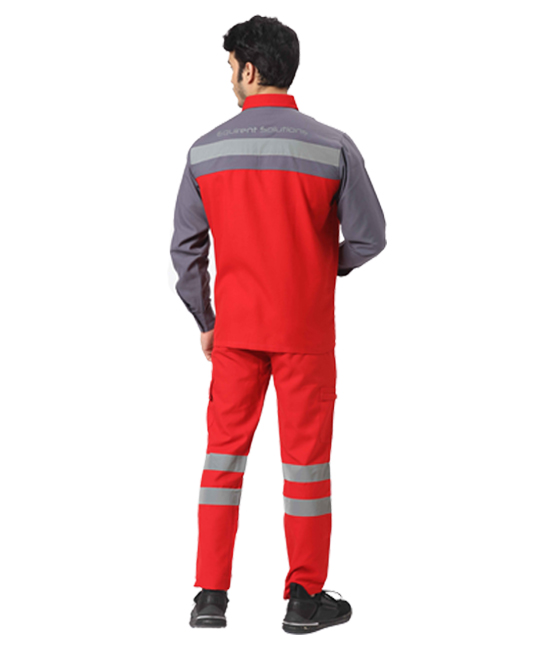 Red & grey colourblocked Werkwear Set with reflective tapes